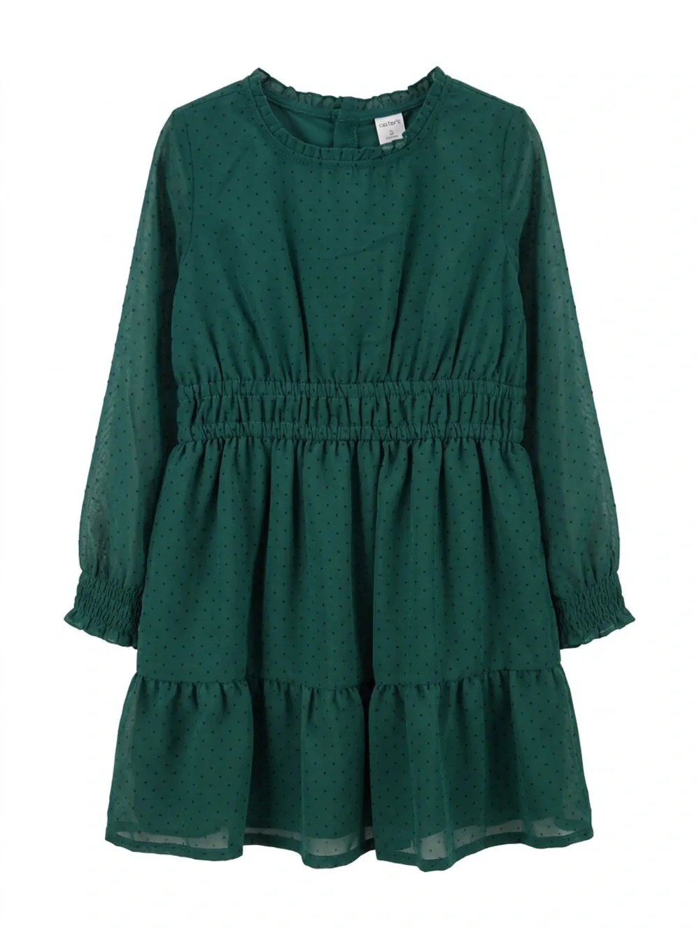 Carter's Emerald Green Long-Sleeve Dot Chiffon Dress